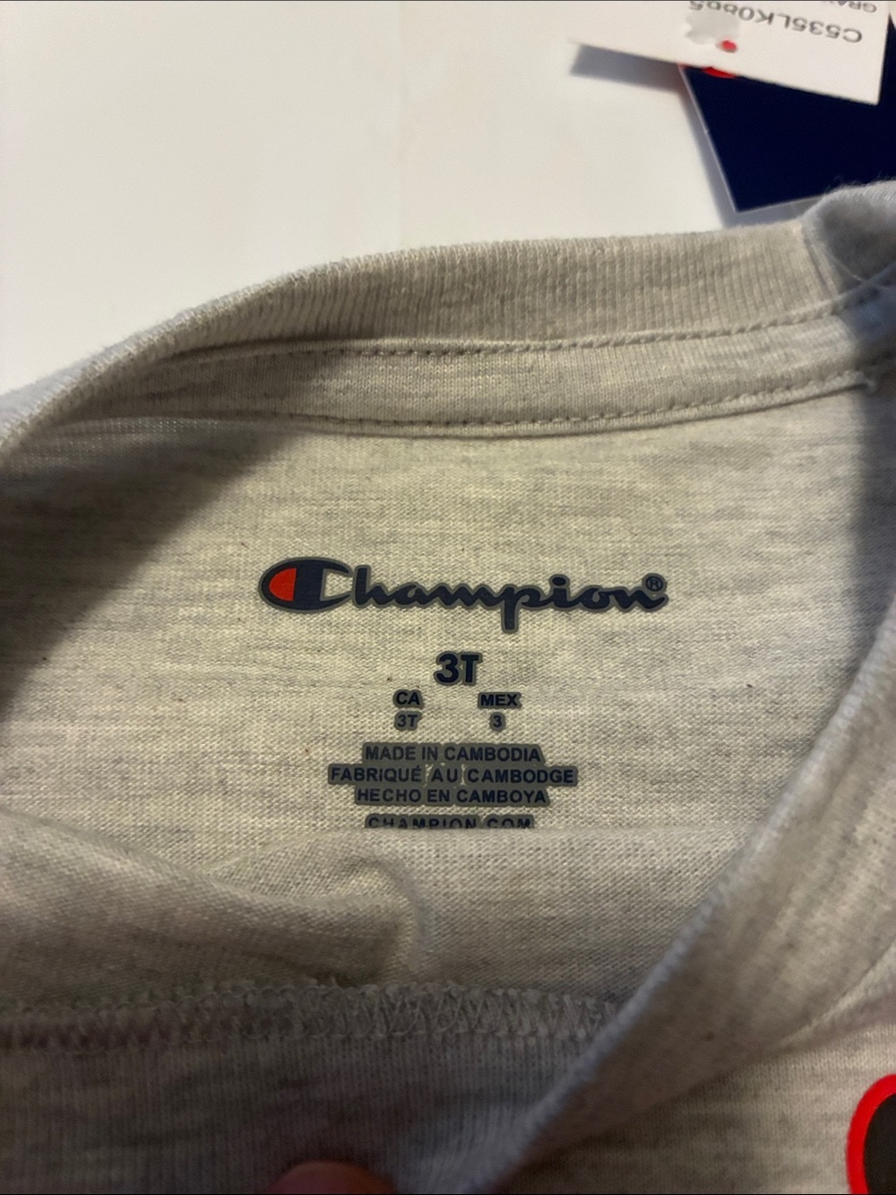 Champion Heather Gray Long Sleeve Tee with Black & Red Logo - Picture 4 of 5